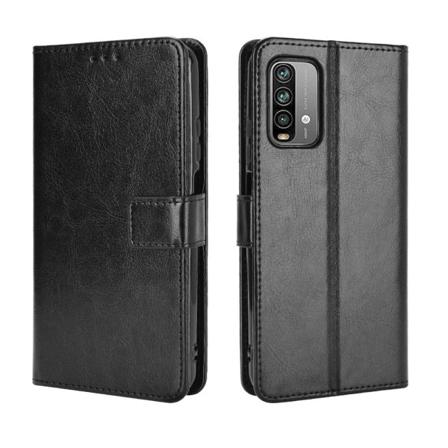Xiaomi Redmi 9T Wallet Crazy Horse -tekstuuritelineen kuori hihn Black