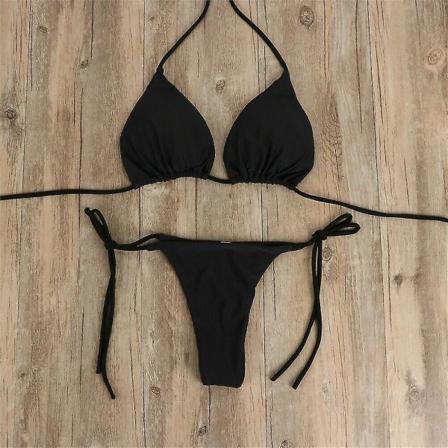 Naisten ultraohut elastinen Tanga-bikinisarja Sivusolmu Seksi Yksivärinen Uimapuku Side Tie Sexy Solid Color Swimsuit Bandage Style Brazilian Swimwear