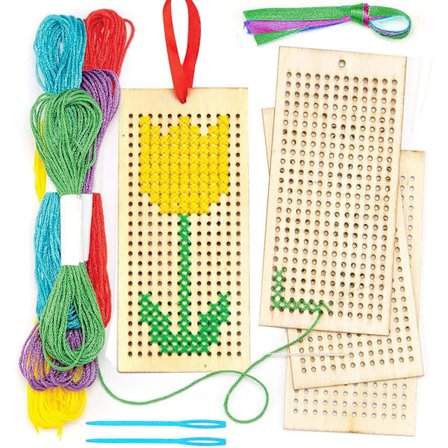 Korsstingsett, sett med 4 broderikit for nybegynnere, kors