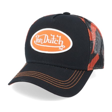 Von Dutch - Zwart trucker Cap - Oval Patch Black/Orange Trucker @ Hatstore