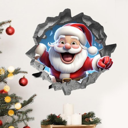 3D Julemand vægklistermærke, julevægklistermærke, Julemand der leverer gaver, 30*25 cm, PVC-materiale