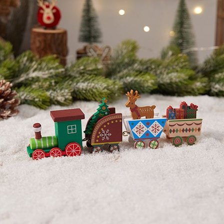 Juldekorationståg, träleksak, barnpresent, fönsterutställningsprydnader (010)