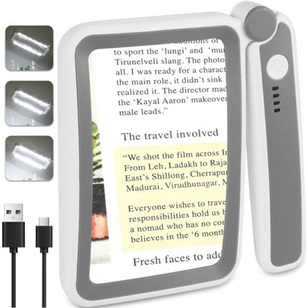 2025 Seneste Model Genopladelig Lup med Lys til Læsning, 5X Stor Side Lup med LED-lys til Seniorer Svagtseende, F