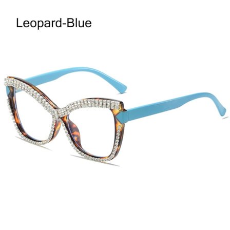 Rhinestone Cat Eye Briller Dame Brilleinnfatning LEOPARD-BLÅ