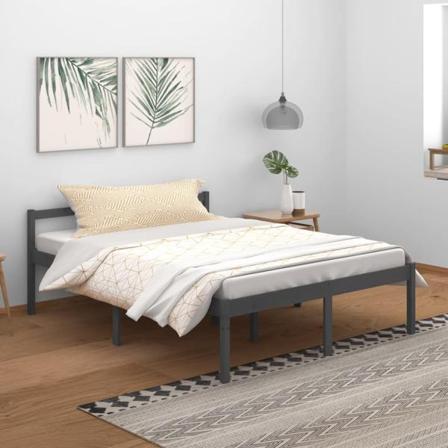 Vidaxl Sängram Grå Massiv Furu 150x200 Cm 5ft Grå