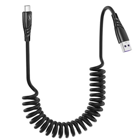 SiGN 15W Coiled USB-A to USB-C Fast Charging Cable for Car – Black