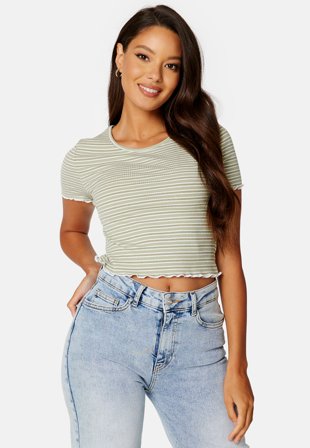 BUBBLEROOM Hallie striped rib top Green / Striped Klær
