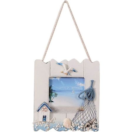 Träram med snäckskal fisknät fotoram hängande bord nautisk maritim dekoration