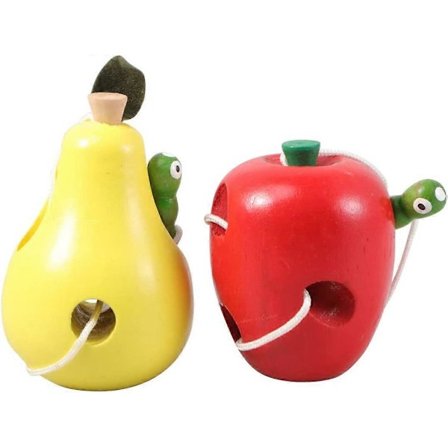 2 stk. Træ Snøring Æble Pære Trælegetøj Tidlig Læring Finmotoriske Færdigheder Gave til 1 2 3 År