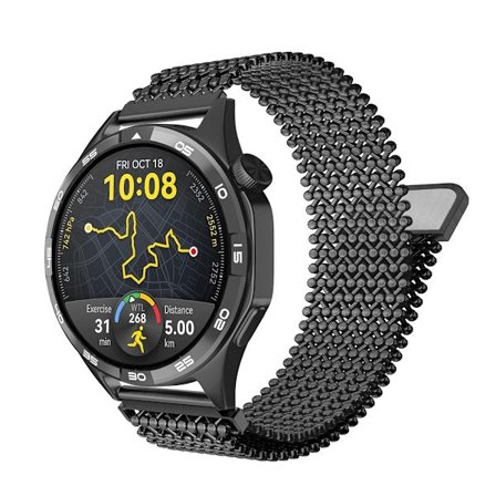 Ruostumattomasta teräksestä valmistettu verkkokellon ranneke, yhteensopiva Huawei Watch GT -sarjan kanssa - 22 mm pikalukitus Black