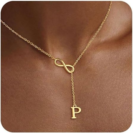 Kultainen alkukirjainkaulakoru naisille, solisluuketju, monipuolinen kaulakoru - P