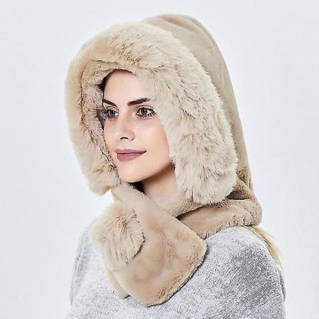Vinter varm pelslue med øreklaffer kvinner tykk hette hette dame utendørs vindtett myk fluffy luer for kvinner russisk stil Beige