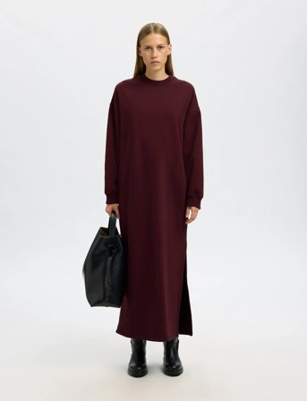 Selected Slfgia Ls Ankle Dress - Burgundy - XS