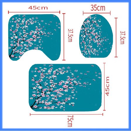 Duschdraperi, Sakura Bloom-mönster, tyg badrumsdekor set 180cmx180cm, Petrol Pale Blue Pink halkfri matta duschdraperi set med fyra