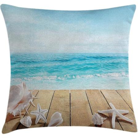 Snäckskal Cover, träbräda med snäckskal Sunshine Vacations Strandtema, 18" X 18", Blå Beige