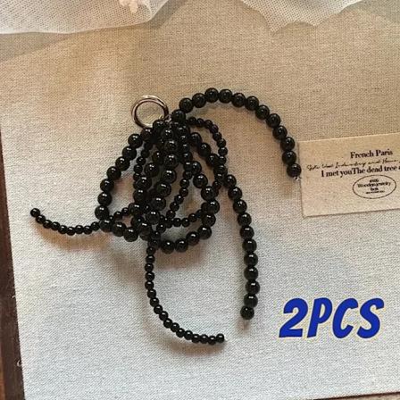 2 st Handgjorda Skohäftar Dubbellagriga Pärlor Båge Charm Skobacken Dekoration Väska Hänge Båge Nyckelkedja Tillbehör Black Pearl Knot