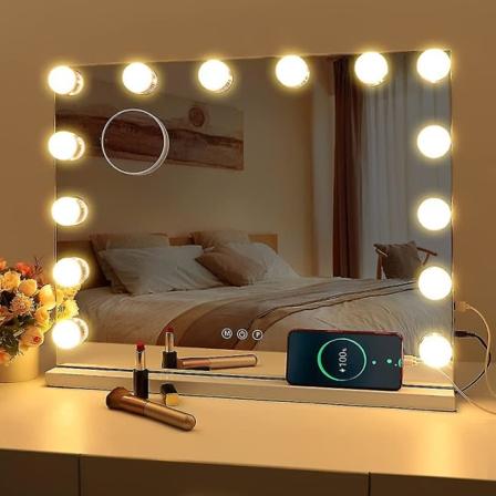 Led-peili USB-meikki valaistu 10 polttimolla 3 valotilaa Pöytälevy Seinään kiinnitettävä Meikkispeili (vain valot)