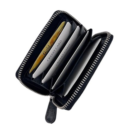 Pung med lynlås, ægte læder Sort én størrelse