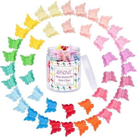 50 hiusklipsiä perhoskuvioilla, pastellivärit, mini ja söpöt hiusklipsit, sopivat 90-luvun tytöille ja naisille, pakattu laatikkoon, mattapintainen.