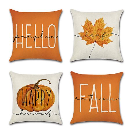 Putetrekk 4 stk putevar 45*45cm Gresskar Lønneblad Oransje Putetrekk Sofa Stue