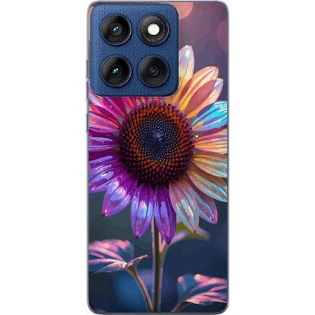 Kompatibelt Mobildeksel til Motorola Edge 60 Irideserende blomst med glitrende kronblad i rosa lilla og gull mot myk bokeh bakgrunn