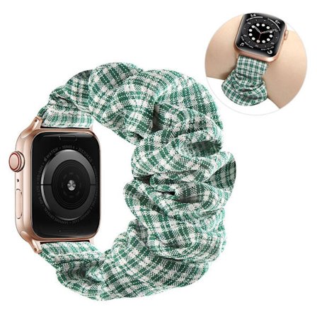 Apple Watch 40mm elastic hairband style watch strap - Green Plaid / Size: L