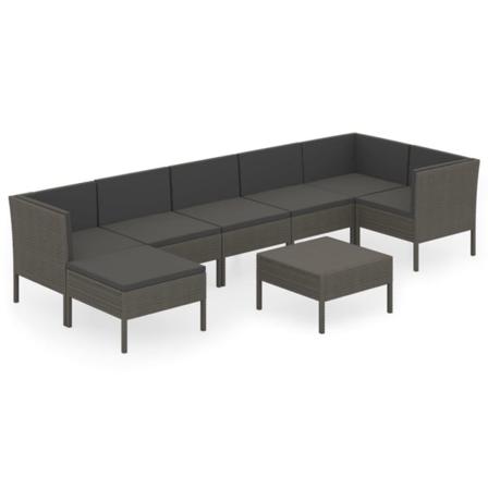 Vidaxl Loungegrupp För Trädgården 8 Delar Med Dynor Konstrotting Grå