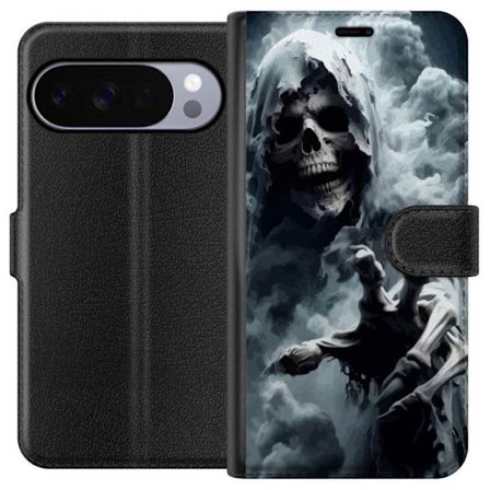 Kompatibelt Plånboksfodral till Google Pixel 10 Pro Grim Reaper-poster döds kalle mörk konst skräck spöke dimma dödskalle läskig mörk design k