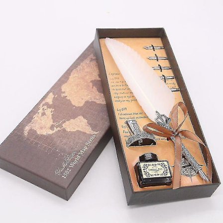 Vintage fjærpenn, Vintage fjær dypp penn skrive blekksett, forretningsgave