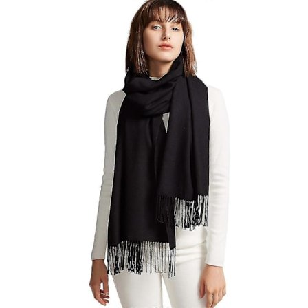 Naisten suuri pehmeä kashmir-tuntuinen pashmina-huivi, kevyt huivi, musta