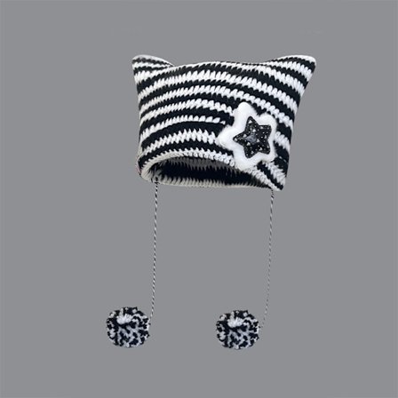 Hæklet strikkede hatte til kvinder piger ræv kat øre goth emo tilbehør