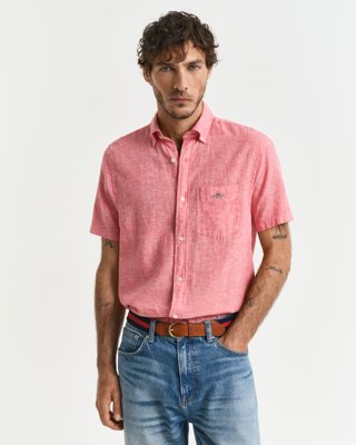 GANT - Regular fit kortermet skjorte i bomullslin til herre brick red