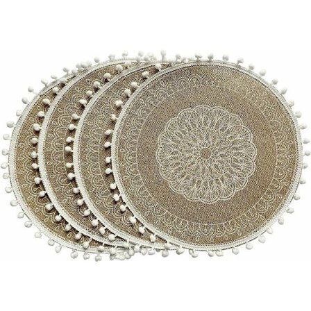 Matbord Set om 4 Vita Bollar D CAPASIN Boho Runda Underlägg