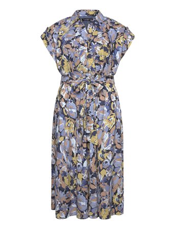 Lauren Women Floral Belted Crepe Dress - Blue - 54
