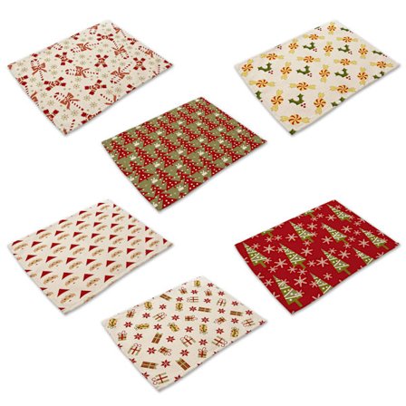 6 st Nordiska Jul Bomull Linne Bordstablett Tecknad Jultomte Rektangulär Bordsmatta