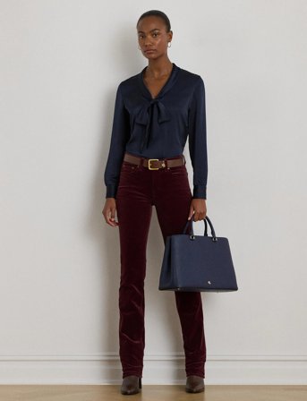 Lauren Ralph Lauren Satin Charmeuse Tie-Neck Blouse - Navy - S