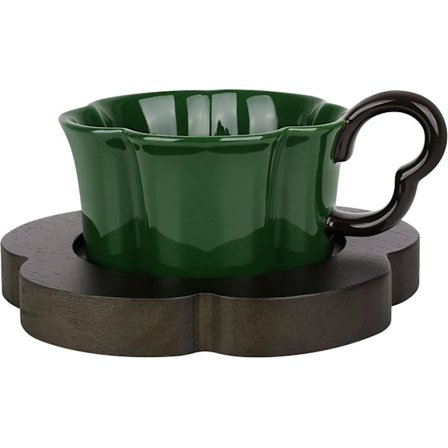 Keramisk Blomstret Kaffekopp & Skålsett - Retro Grønne Espressokopper 250ml, Mikrobølgeovn- og Oppvaskmaskinsikker Latte Art Sett