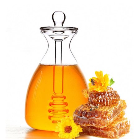 Handgjord honungsburk, glashonungsburk med överlägsen dosering och elegant honungsförvaring, perfekt omtänksam gåva för alla tillfällen (414 ml)