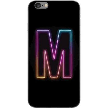 Kompatibel Mobilcover til Apple Apple iPhone 6 Plus Neonbogstav M med farveskiftende lyseffekt mod sort baggrund, moderne minimalistisk typografi med