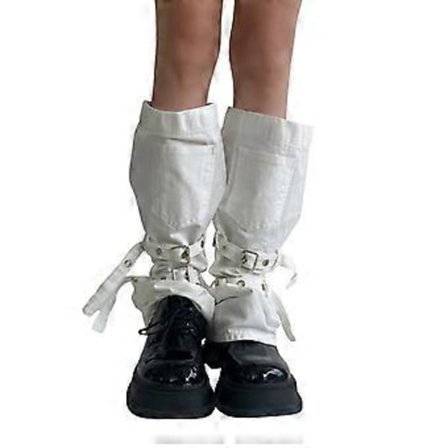 Harajuku Æstetiske Flare Benvarmere Lange Strømper til Kvinder Punk Justerbart Spænde Rem Benvarmer Støvlebetræk S Hvid to rem mode