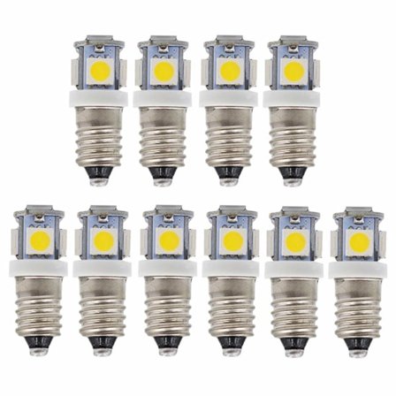 10 stk. E10 12V Cool White LED-pærer 5SMD 0,5W 50LM lampe, Cool White