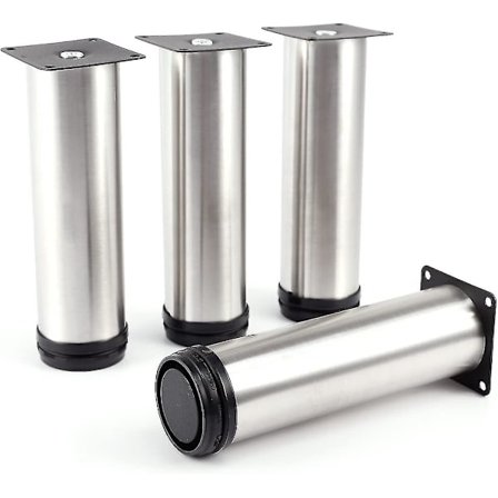 4 stk. Justerbare Ben i Rustfrit Stål til Køkken, Skab, Sofa, Seng, Møbler - 25 cm
