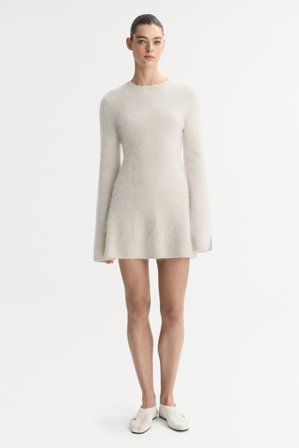 Soft Goat - Brushed mini dress - Cashmere dress - L - Chalk