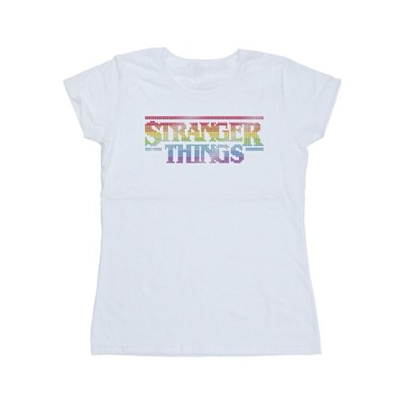 Netflix Dam/Kvinnors Stranger Things Regnbågsprickig Logotyp Bomulls T-shirt Vit M