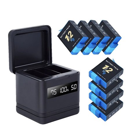 GoPro Kamerabatteripaket, 2200mAh kapacitet, LCD-laddare för Hero 9/10/11/12,8 Batteri 1 Laddare