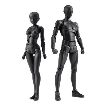 PVC Model med Æske Tegning Figur Modeller til Kunstnere (Kvinde+Mand, Sort)
