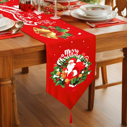 Vaskbar juledug, borddekoration med kvaster, juledug, bordløber til julefrokost, 33x180 cm