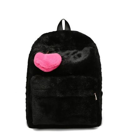 Söt Solid Päls Ryggsäck Hjärta Hänge Vinter Mjuk Dam Stor Plysch Ryggsäck Rosa Svart Vit Mochila Ryggsäck~02963