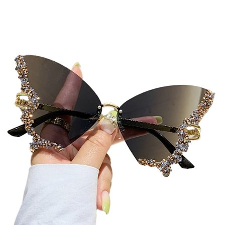 Luksuriøse diamant sommerfugl solbriller, Vintage rimløse overdimensjonerte solbriller