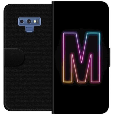 Kompatibelt Plånboksfodral till Samsung Samsung Galaxy Note9 Neonbokstav M med färgskiftande ljuseffekt mot svart bakgrund, modern minimalistisk typ